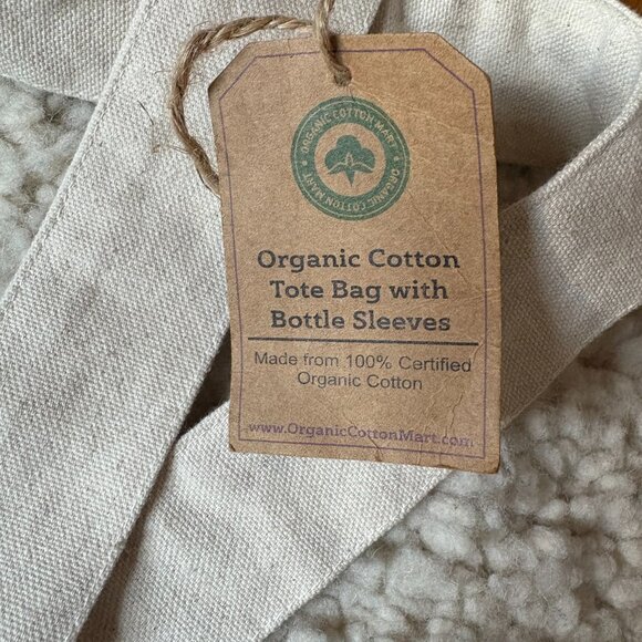 Organic cotton canvas reusable sustainable grocery picnic tote bag bottle slots - Picture 2 of 2